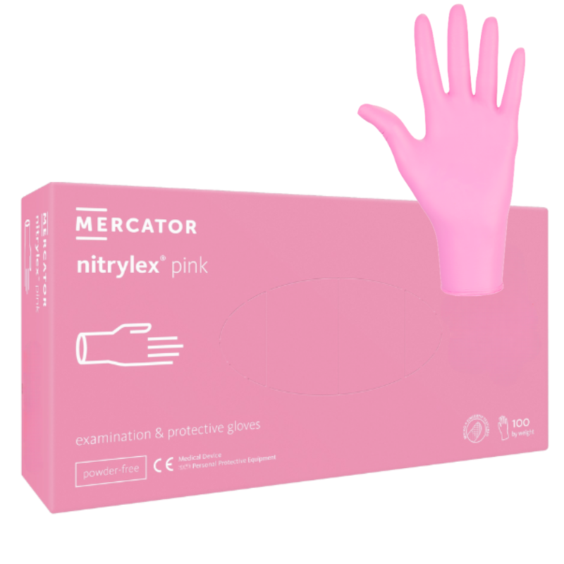 Mănuși nitril Nitrylex Classic 3.5g Roz 100buc | XS-XL