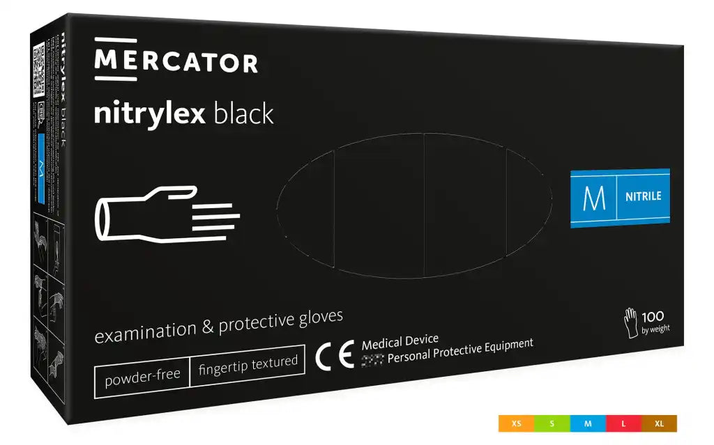 Mănuși nitril Nitrylex 3.7g Classic Negru 100buc | XS-XL