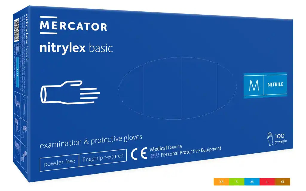 Mănuși nitril Nitrylex 3.3g Basic Albastru 100buc | XS-XL