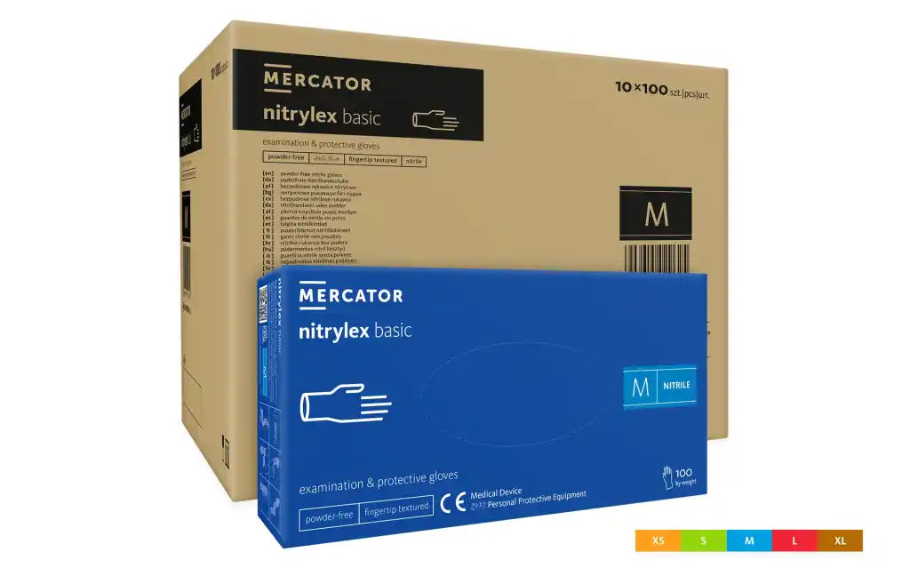 Mănuși nitril Nitrylex 3.3g Basic Albastru 100buc | XS-XL