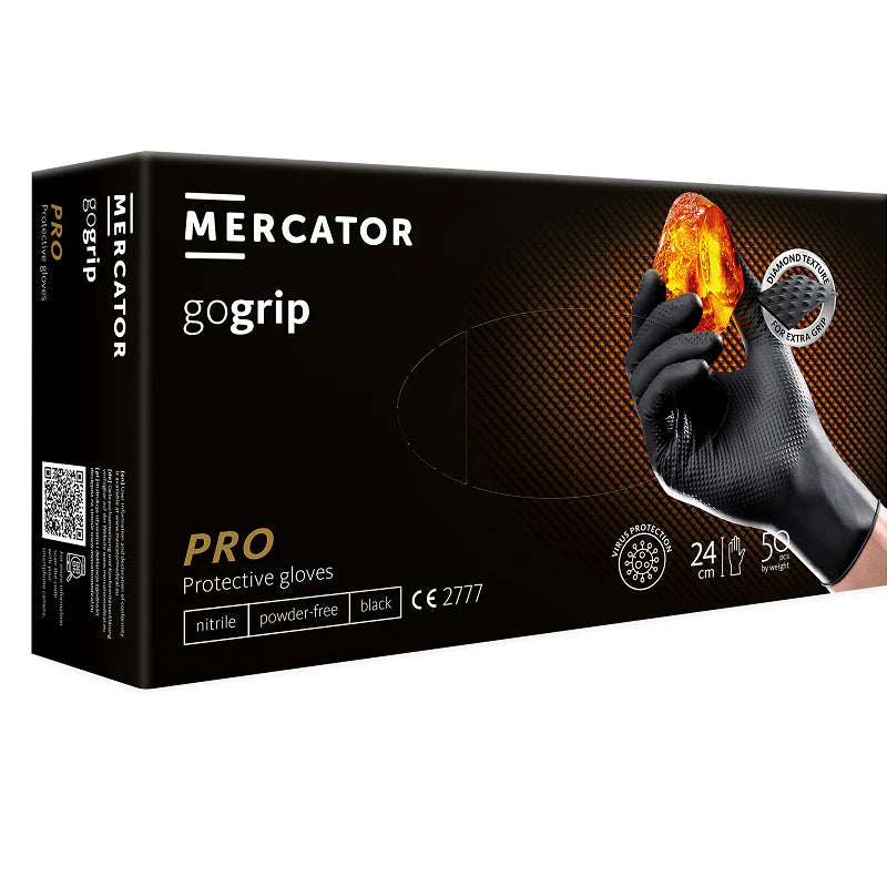 Mănuși nitril GoGrip Negru CAT.III 50buc | S-2XL