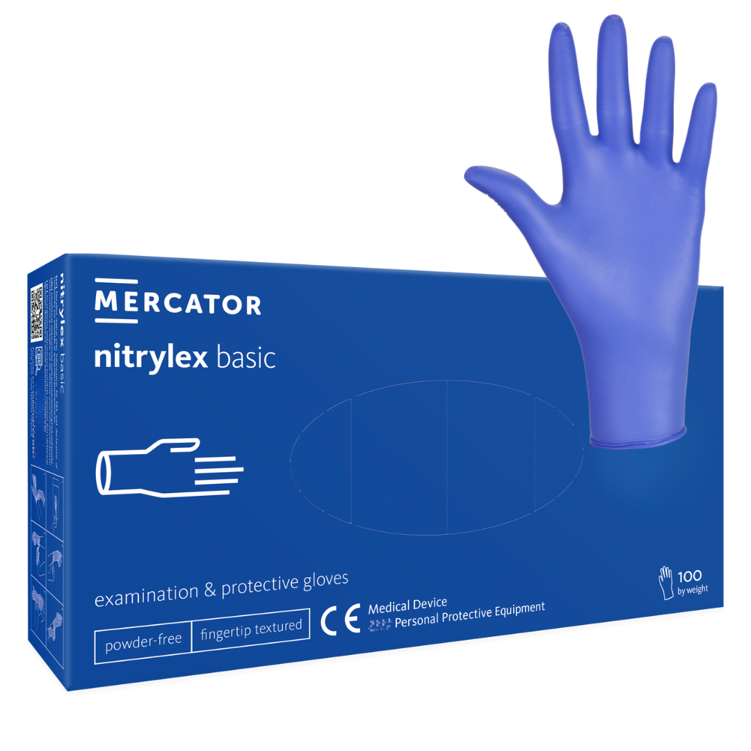 Mănuși nitril Nitrylex 3.3g Basic Albastru 100buc | XS-XL