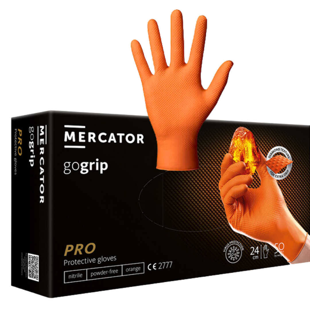 Mănuși nitril GoGrip Portocaliu CAT.III 50buc | S-2XL