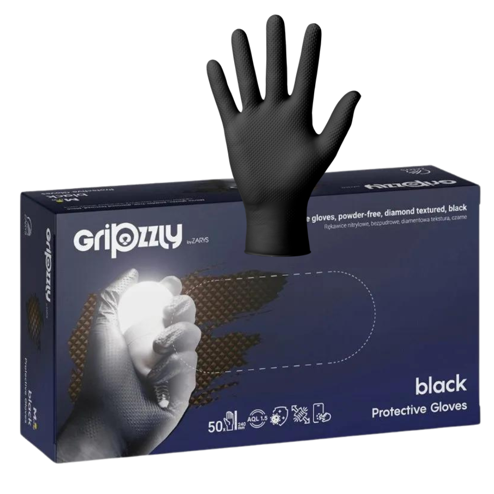 Mănuși nitril GripZZly Negru 50buc | S-2XL